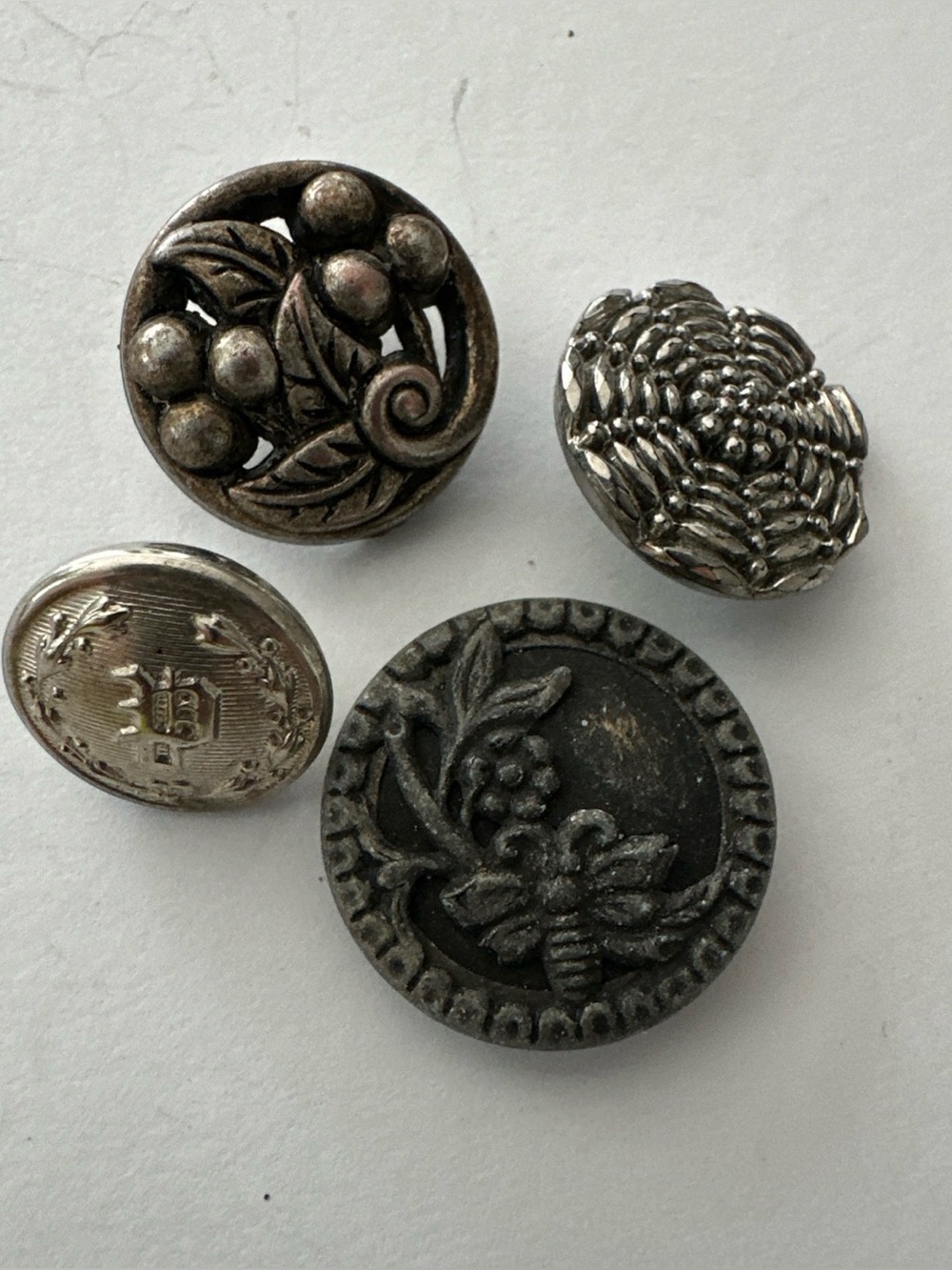 antique vintage metal buttons floral bee design